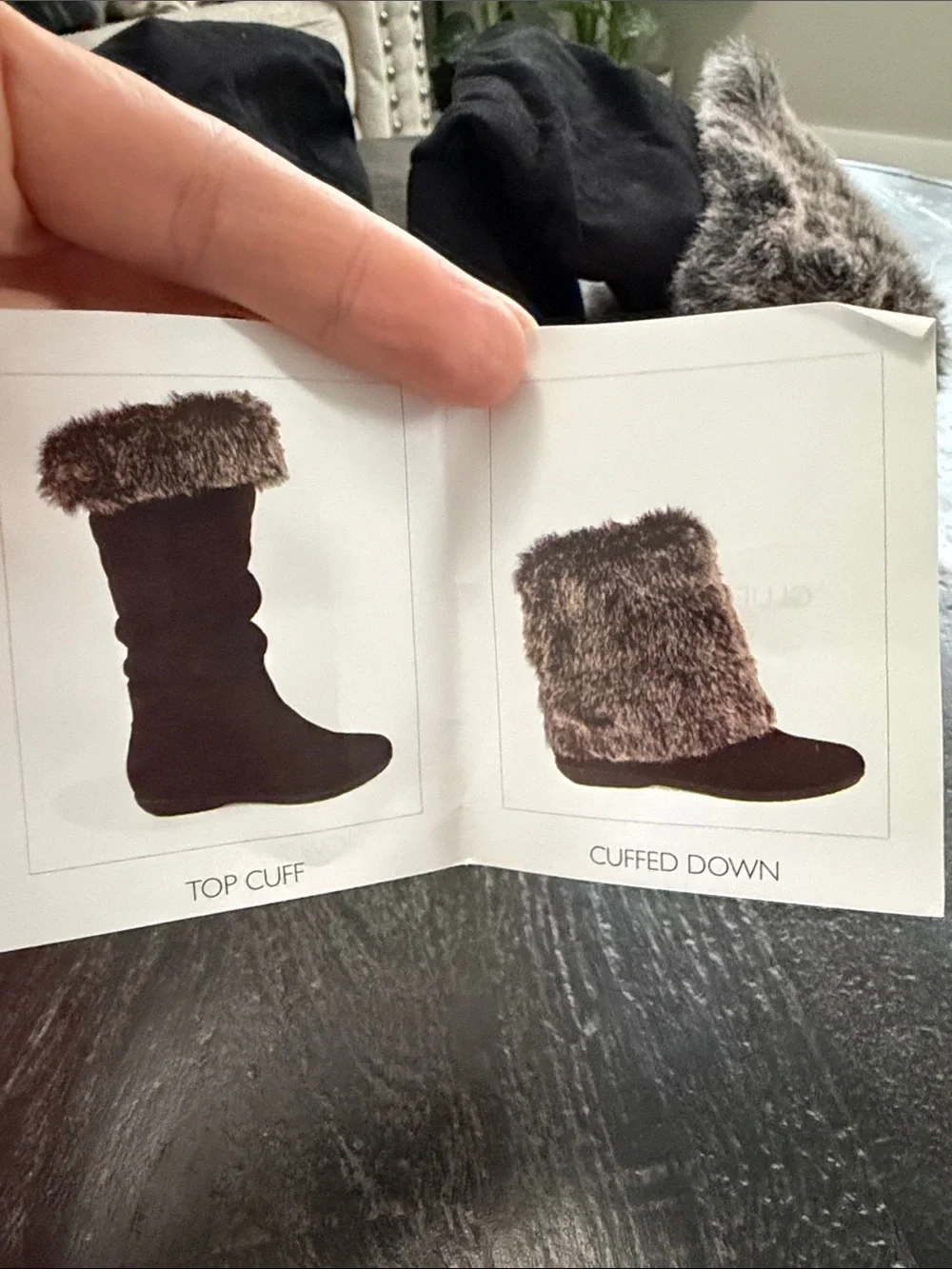 R2 Black Mid-Calf Winter Boots with Gray Faux Fur Cuff